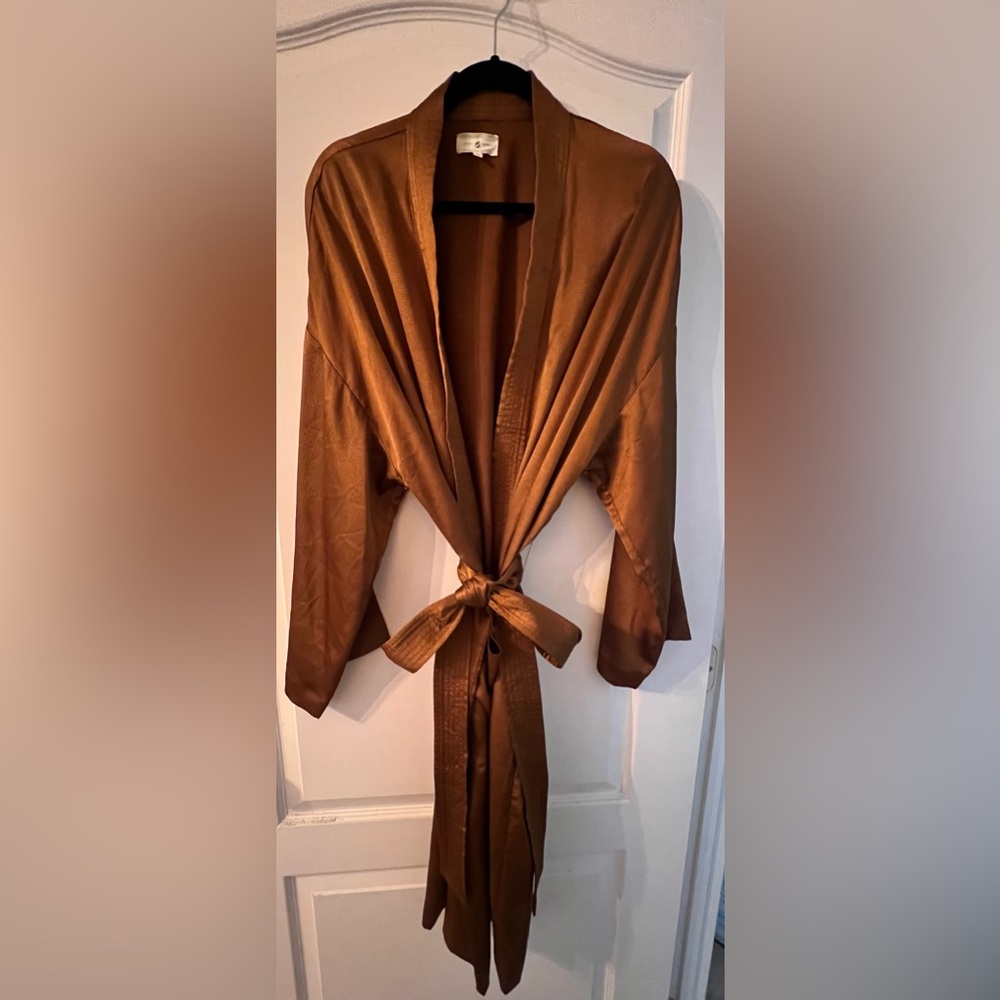 Hammered Satin Belted Kimono - Copper - Size US L/XL